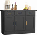 Buffet Cabinet with Storage - Buffets & Sideboards Kitchen Storage Cabinet, Wood Console Table Coffee Bar Accent Cabinets for Living Room Dining Room Entryway Large 3 Doors & Drawers, Black 47.2" W