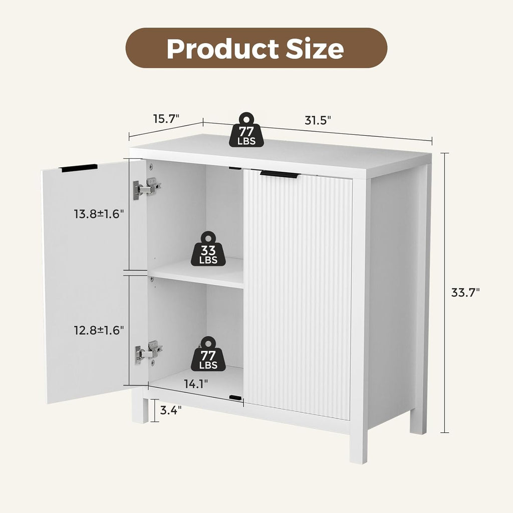 LANELIFE Buffet Sideboard Cabinet with Storage, Small Buffet Cabinet Sideboards Credenza Coffee Bar Cabinets with Adjustable Shelves, Buffet Console Table for Kitchen/Living Room/Hallway(White,31.5”W)