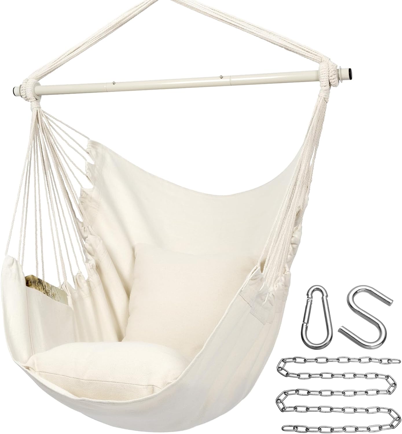 Y- STOP Hammock Chair Hanging Rope Swing, Max 500 Lbs, 2 Cushions Included, Large Macrame Hanging Chair with Pocket, Cotton Weave for Superior Comfort, Durability (Dark Grey)