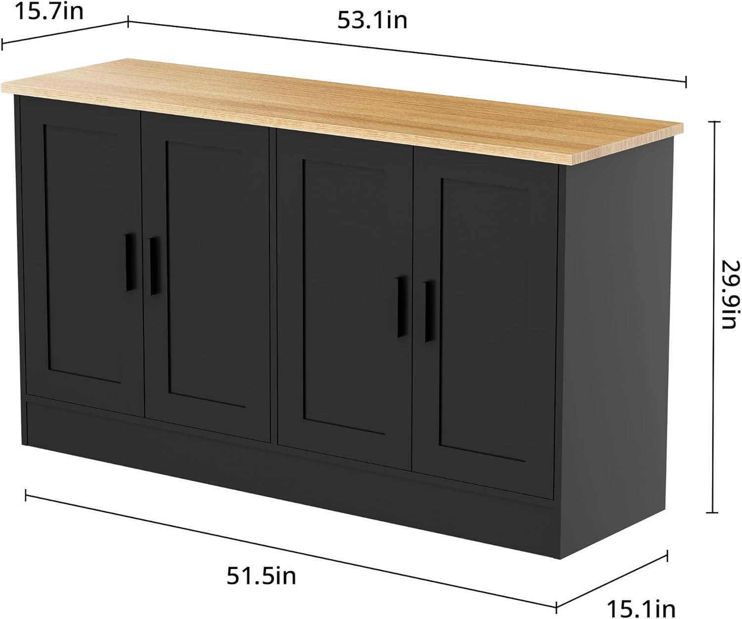 Anystyle 53.1“W Black 4 Door Buffet Cabinet, Coffee Bar with Adjustable Shelf, Kitchen Sideboard for Living Room, Hallway