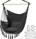 Y- STOP Hammock Chair Hanging Rope Swing, Max 500 Lbs, 2 Cushions Included, Large Macrame Hanging Chair with Pocket, Cotton Weave for Superior Comfort, Durability (Dark Grey)