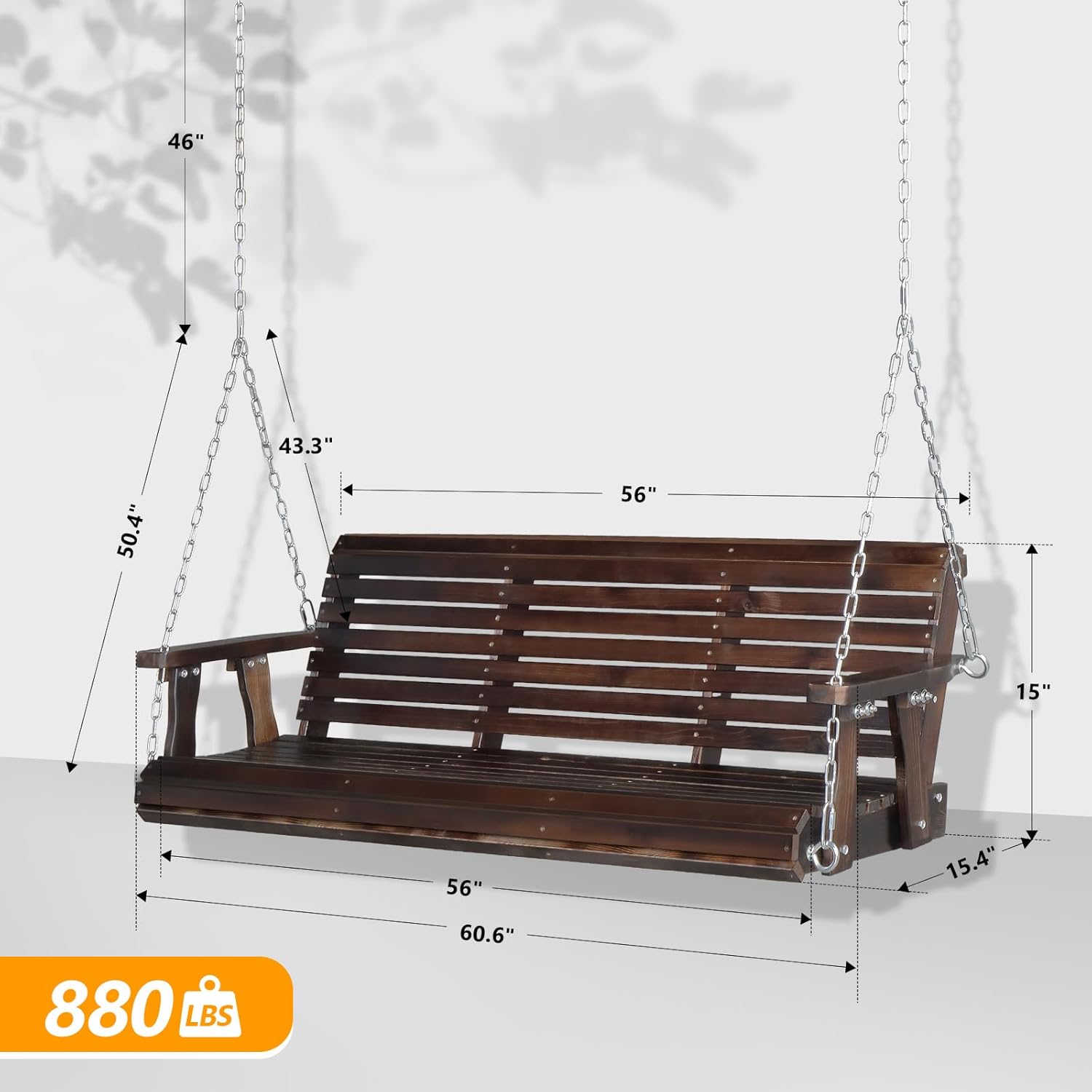 VINGLI Heavy Duty 880 LBS Patio Porch Swing Outdoor PU Painting, Hanging Chair with Adjustable Secure Chains, Finished Outdoor Bench Tree Swing for Yard | Garden | Lawn | Balcony (5 FT, Rustic)