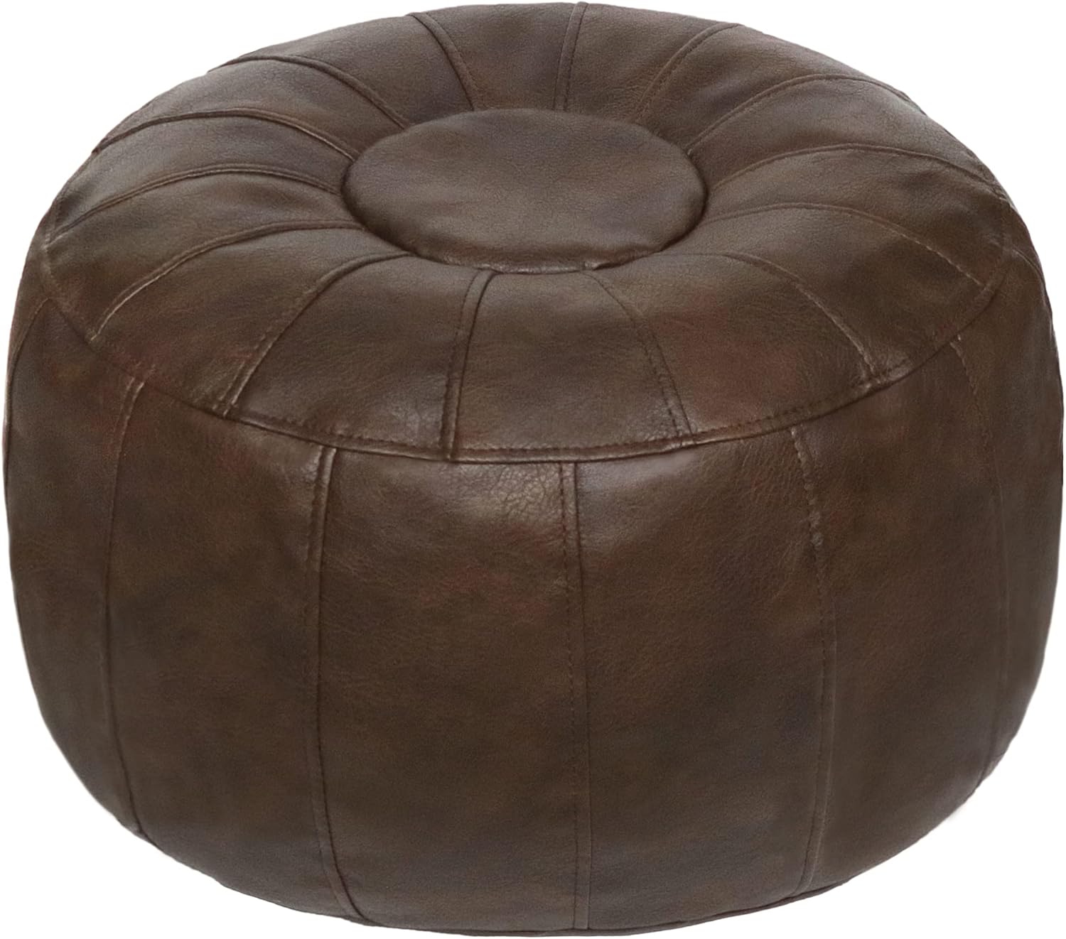 Thgonwid Unstuffed Moroccan Storage Pouf Foot Stool Ottoman Seat Handmade Faux Leather Bean Bag Floor Chair Foot Rest for Living Room, Bedroom or Balcony (Light Brown)