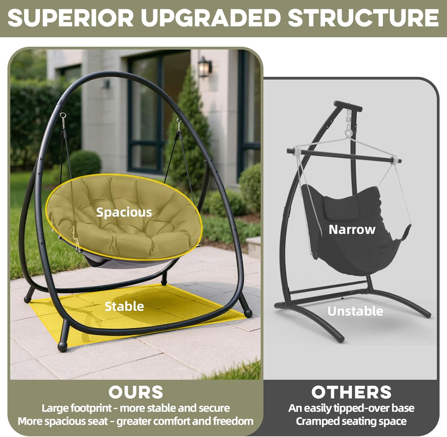 Hammock Hanging Chair with Stand Round-Shaped Swing Chair Indoor with Padded Cushion for Outdoor Bedroom Patio Balcony