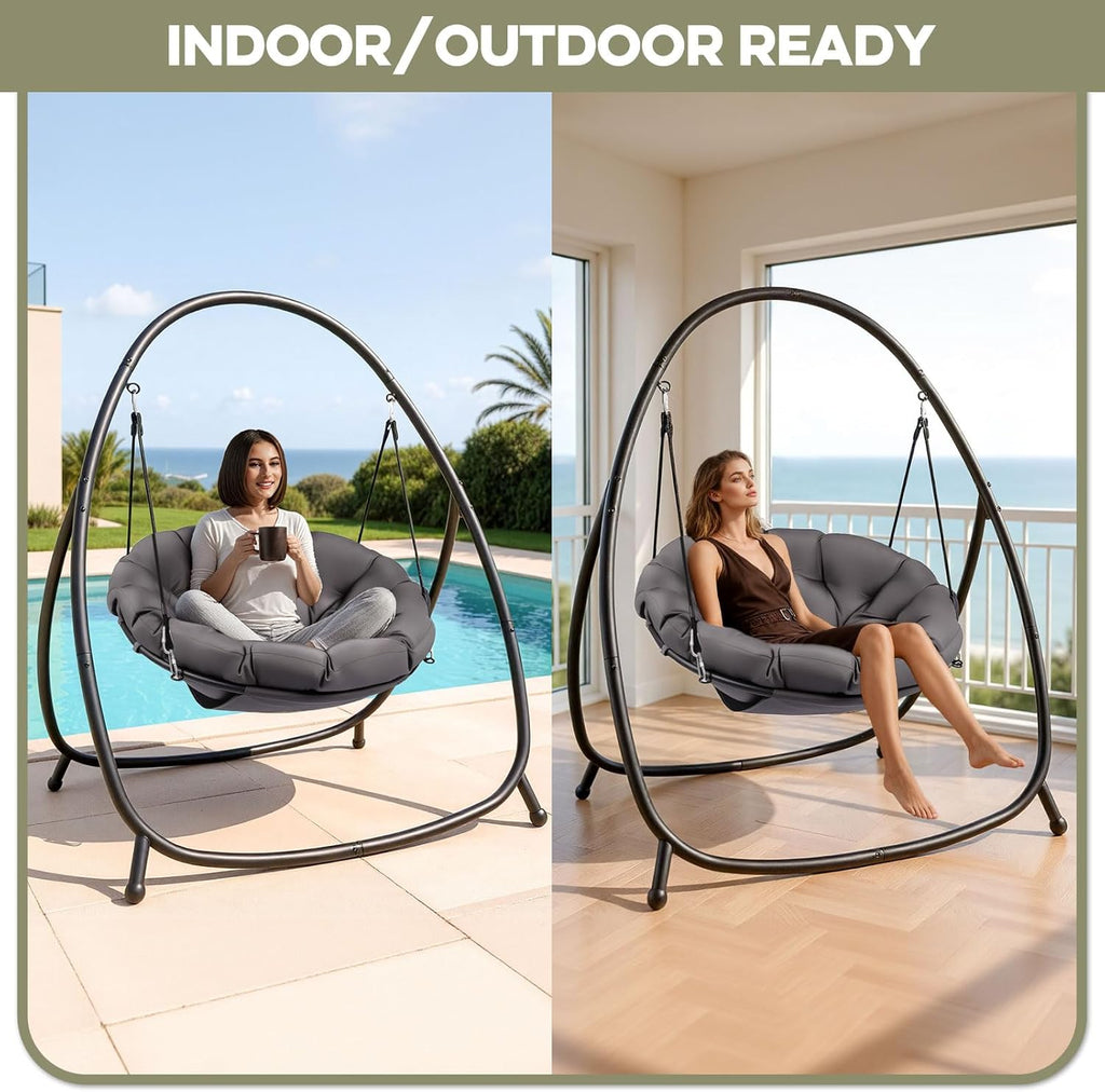 Hammock Hanging Chair with Stand Round-Shaped Swing Chair Indoor with Padded Cushion for Outdoor Bedroom Patio Balcony