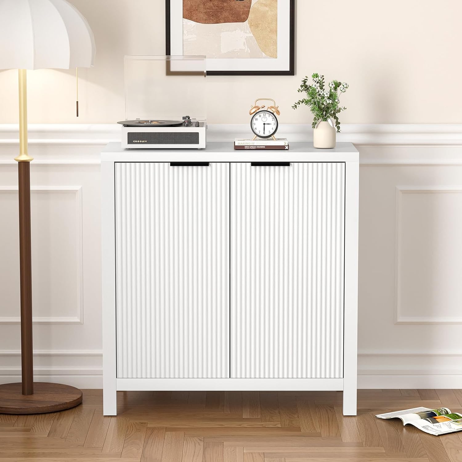 LANELIFE Buffet Sideboard Cabinet with Storage, Small Buffet Cabinet Sideboards Credenza Coffee Bar Cabinets with Adjustable Shelves, Buffet Console Table for Kitchen/Living Room/Hallway(White,31.5”W)