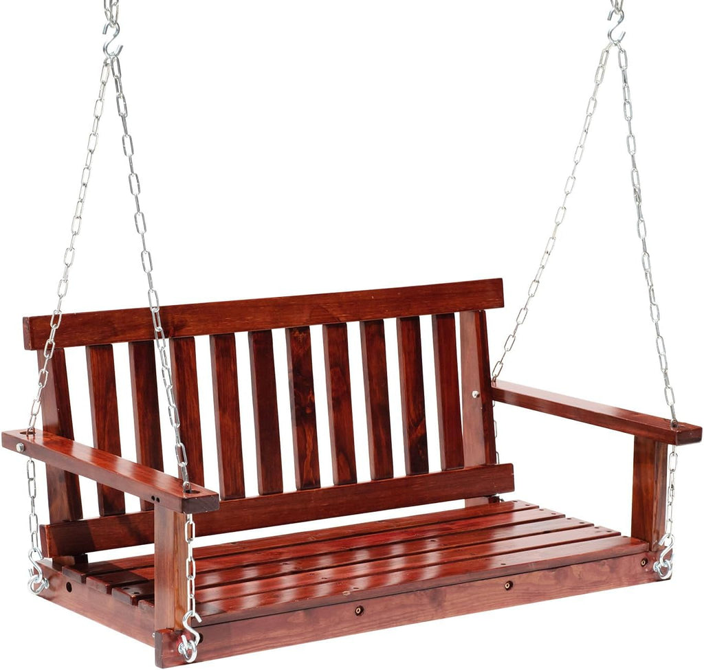 Outdoor Wooden Porch Swing 4Ft Patio Porch Swing Bench 800 LBS Load-Bearing Capacity Swing Chair Two-Person Seating with Adjustable Hanging Chains, Durable Swing Bench for Courtyard, Garden, Backyard