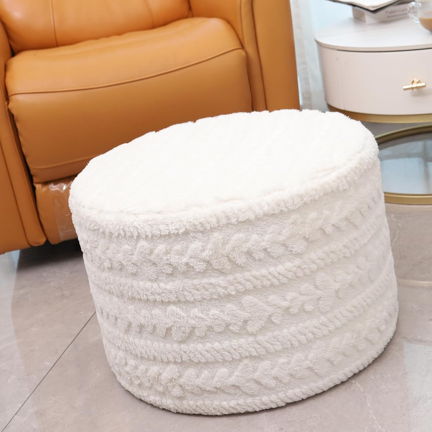 Asuprui Pouf Ottoman Round Ottoman Foot Rest Foot Stool Poufs for Living Room Bean Bag Chair Floor Pouf Storage Solution or Wedding