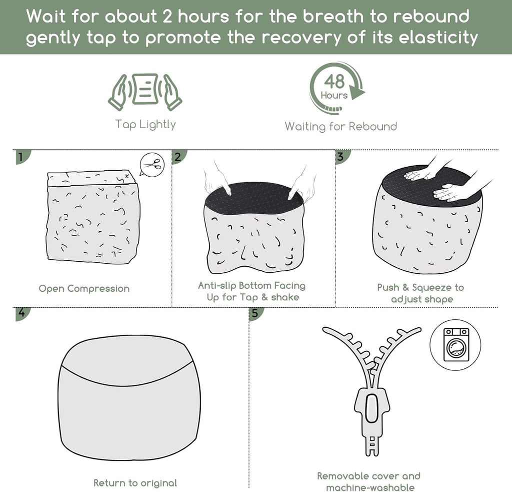 HIGOGOGO Round Stuffed Pouf Ottoman, Pu Leather Poufs with Foam Chunk Filling, Furry and Fluffy Pouf Foot Stool Storage Ottoman, 20 X 15 Floor Poufs Foot Rest for Living Room,Brown