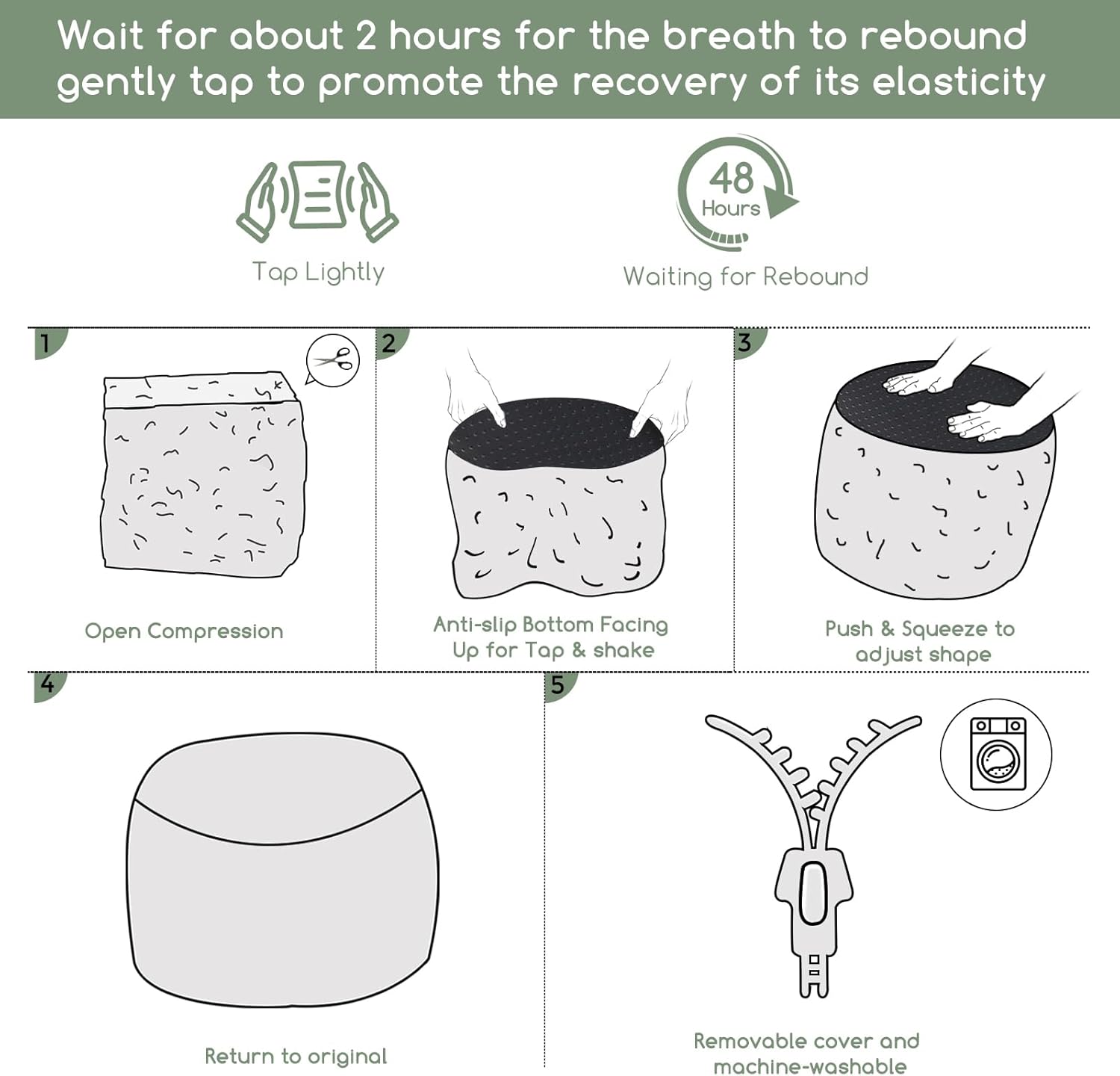 HIGOGOGO Round Stuffed Pouf Ottoman, Pu Leather Poufs with Foam Chunk Filling, Furry and Fluffy Pouf Foot Stool Storage Ottoman, 20 X 15 Floor Poufs Foot Rest for Living Room,Brown