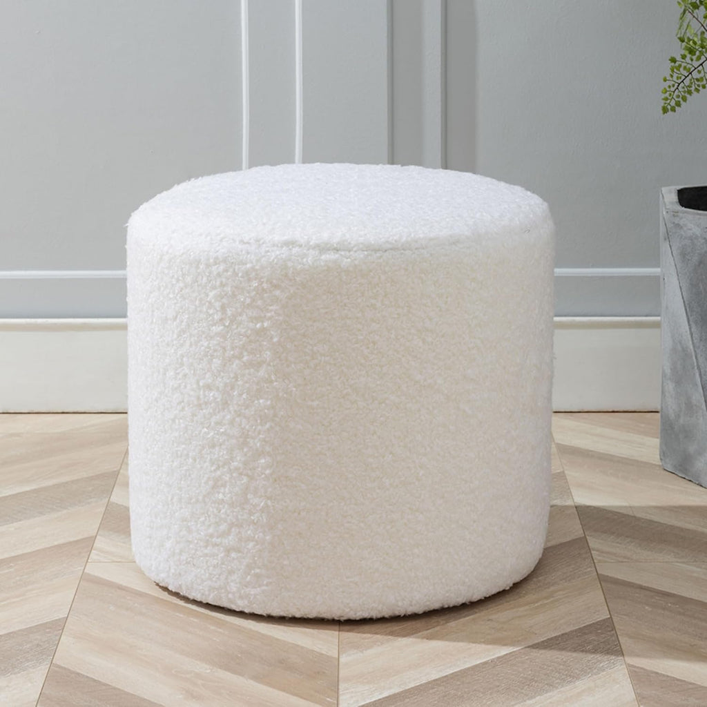 19-Inch Wide Round Pouf Ottoman Footstool, Versatile Upholstered Design for Living Room, Bedroom