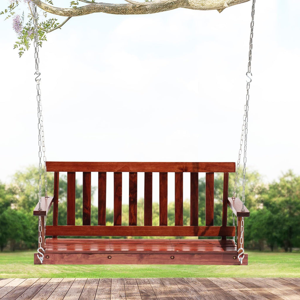 Outdoor Wooden Porch Swing 4Ft Patio Porch Swing Bench 800 LBS Load-Bearing Capacity Swing Chair Two-Person Seating with Adjustable Hanging Chains, Durable Swing Bench for Courtyard, Garden, Backyard