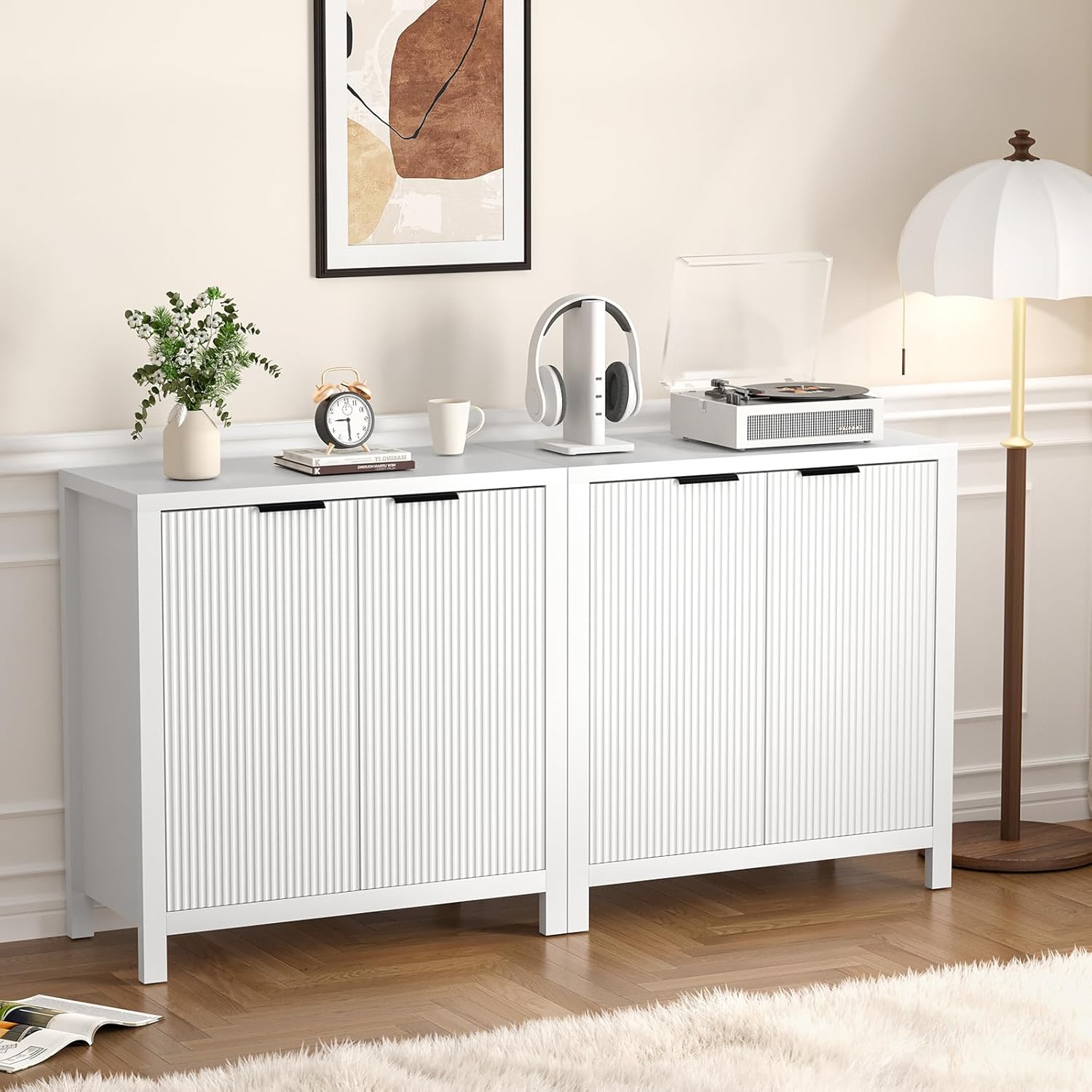 LANELIFE Buffet Sideboard Cabinet with Storage, Small Buffet Cabinet Sideboards Credenza Coffee Bar Cabinets with Adjustable Shelves, Buffet Console Table for Kitchen/Living Room/Hallway(White,31.5”W)