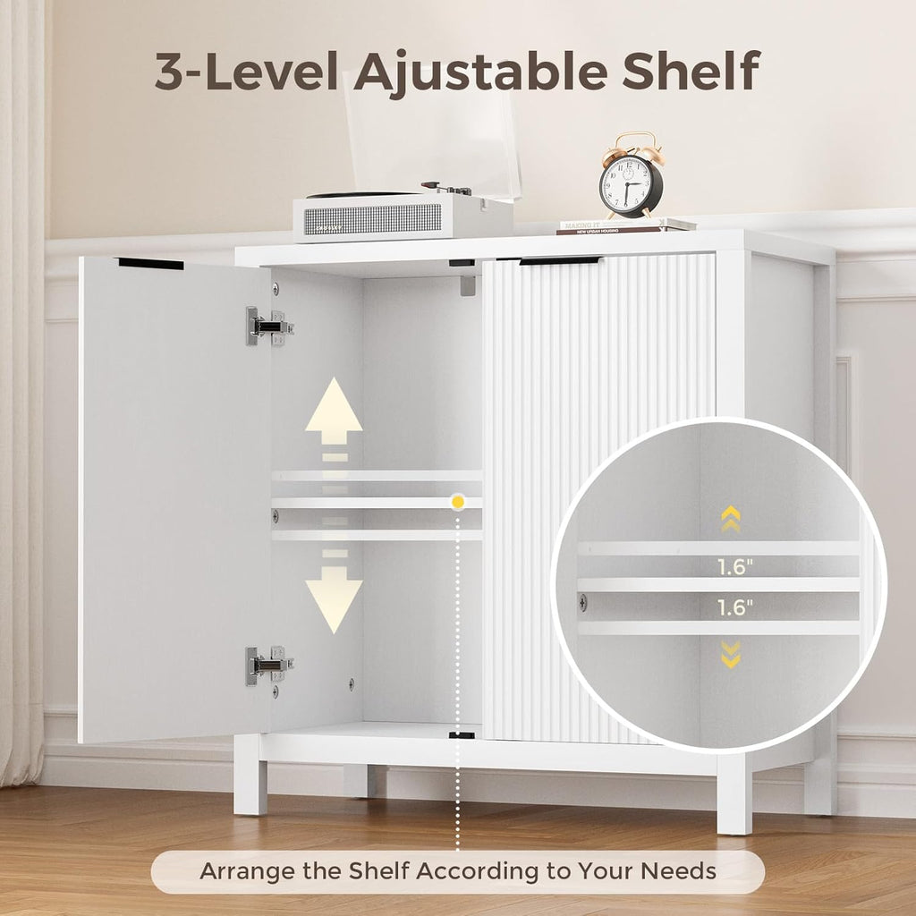 LANELIFE Buffet Sideboard Cabinet with Storage, Small Buffet Cabinet Sideboards Credenza Coffee Bar Cabinets with Adjustable Shelves, Buffet Console Table for Kitchen/Living Room/Hallway(White,31.5”W)