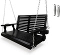 Wooden Porch Swing 2-Seater, High Backrest and Deep Seat, Bench Swing with Cupholders, Hanging Chains and 7mm Springs, Heavy Duty 880 LBS, for Outdoor Patio Garden (Cedar Tone - 4 FT Extra Large)