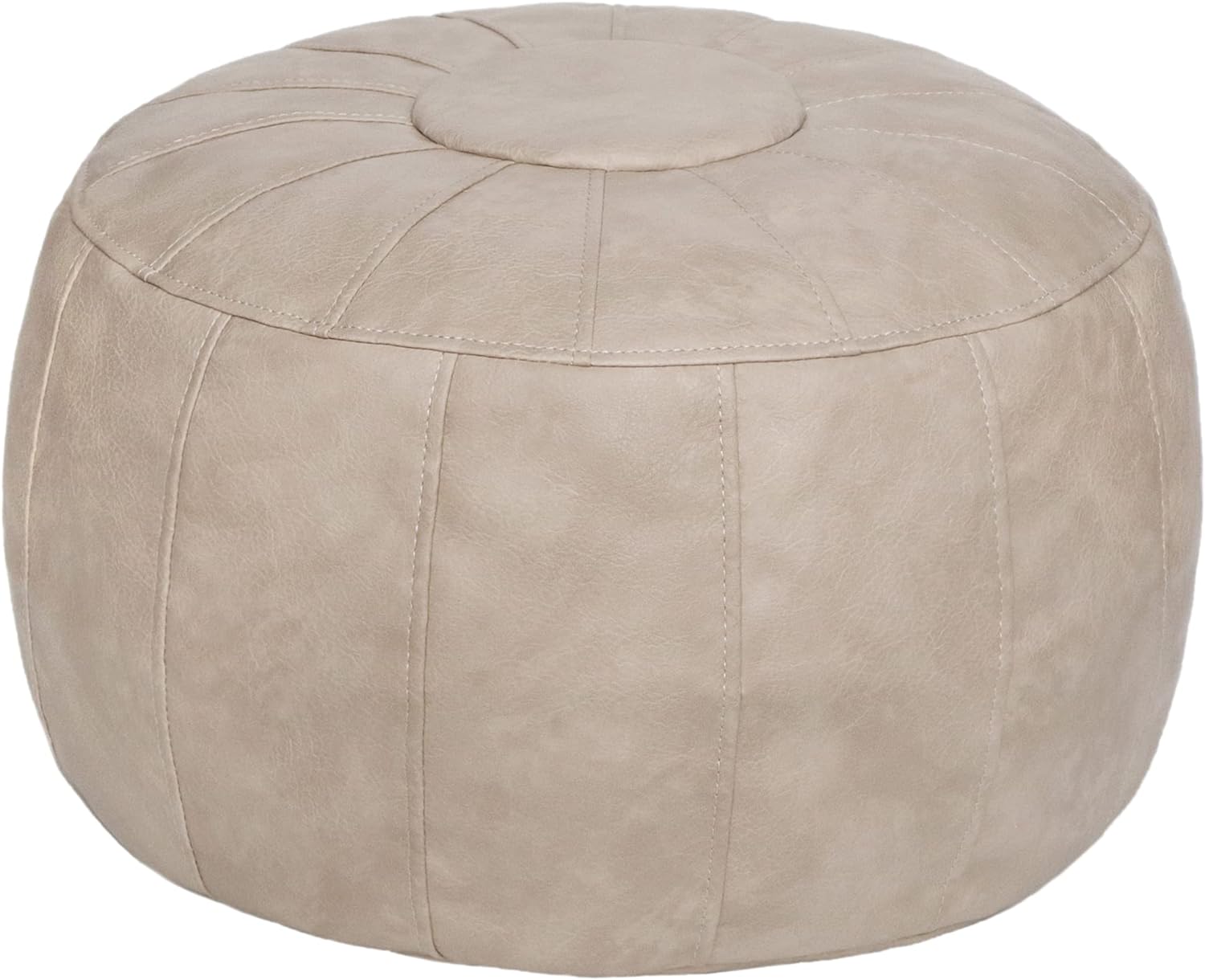 Thgonwid Unstuffed Moroccan Storage Pouf Foot Stool Ottoman Seat Handmade Faux Leather Bean Bag Floor Chair Foot Rest for Living Room, Bedroom or Balcony (Light Brown)