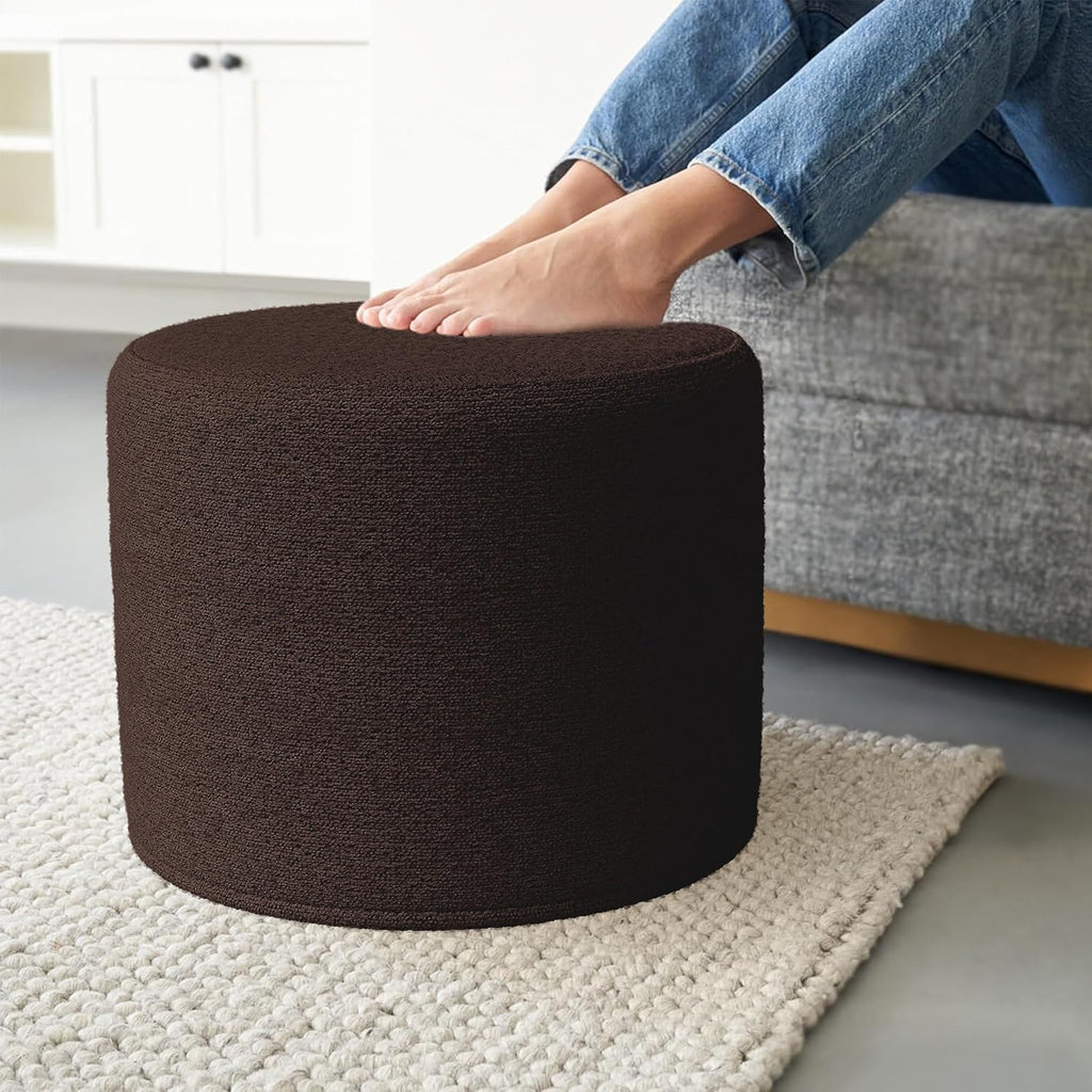 ZICOTO Beautiful Boucle Pouf Ottoman and Foot Rest - Elevate Your Living Room Decor with Lightweight Comfort and Charm - A Round Modern Foam Filled Foot Stool Perfect to Rest Your Feet