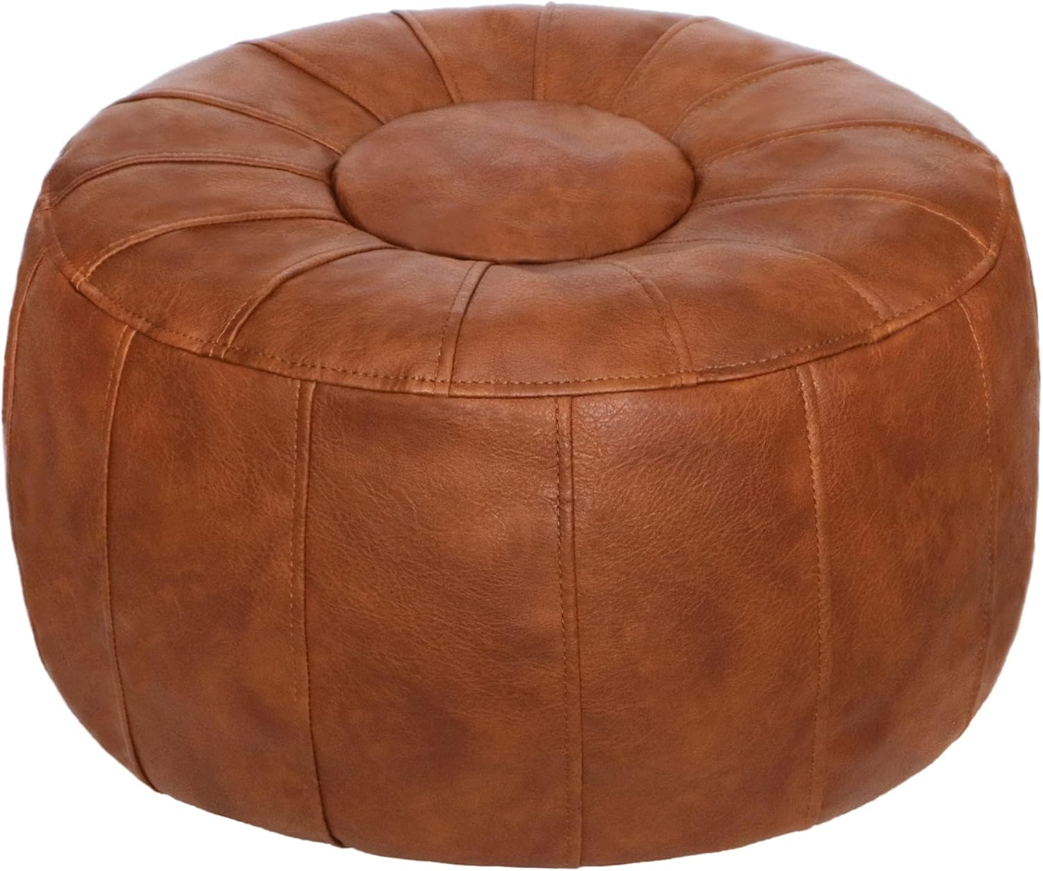Thgonwid Unstuffed Moroccan Storage Pouf Foot Stool Ottoman Seat Handmade Faux Leather Bean Bag Floor Chair Foot Rest for Living Room, Bedroom or Balcony (Light Brown)