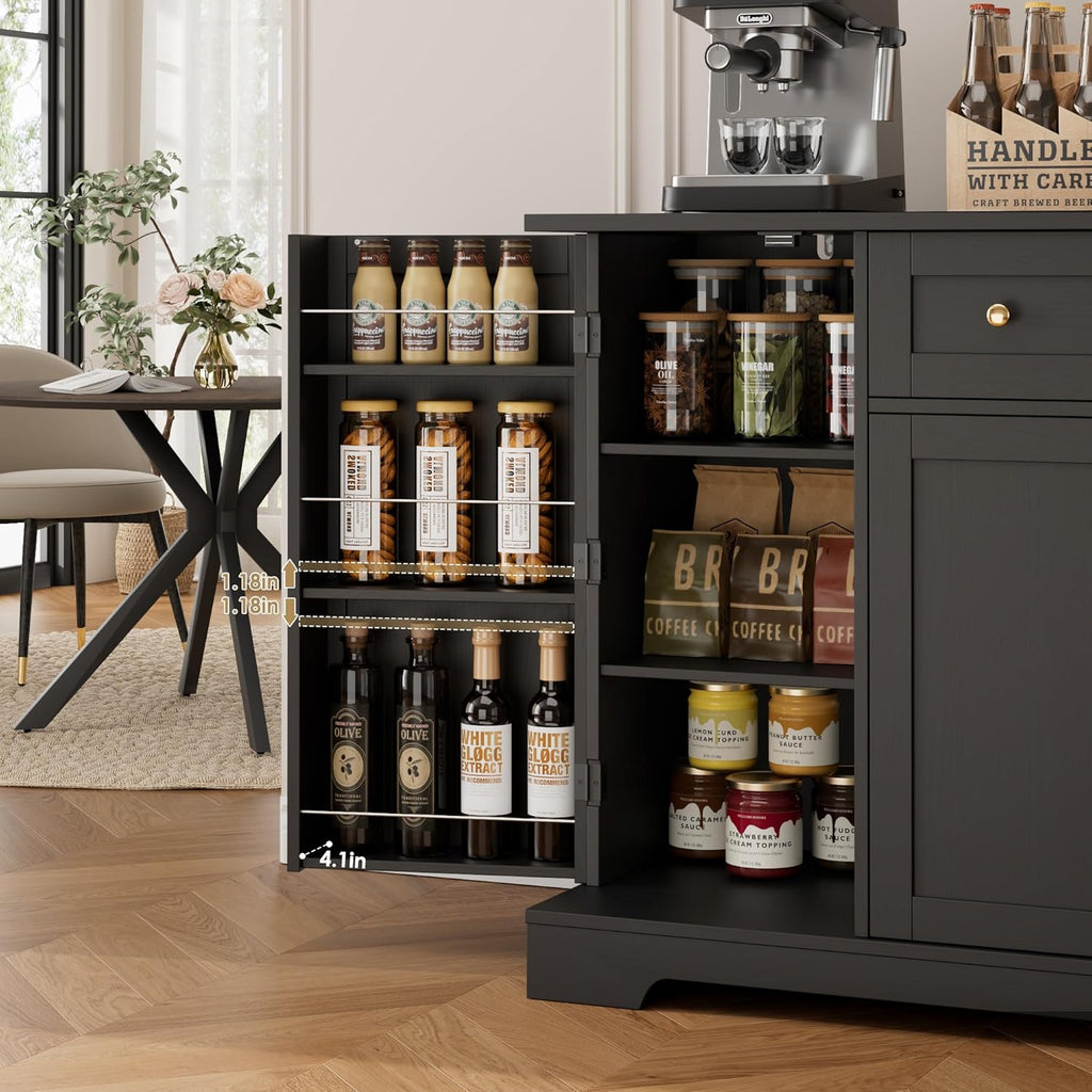 HITHOS 54" Buffet Cabinet with Storage, Modern Kitchen Buffet Sideboard with Drawer, Wood Coffee Bar with Adjustable Shelves, Kitchen Storage Cabinet for Living Room, Black