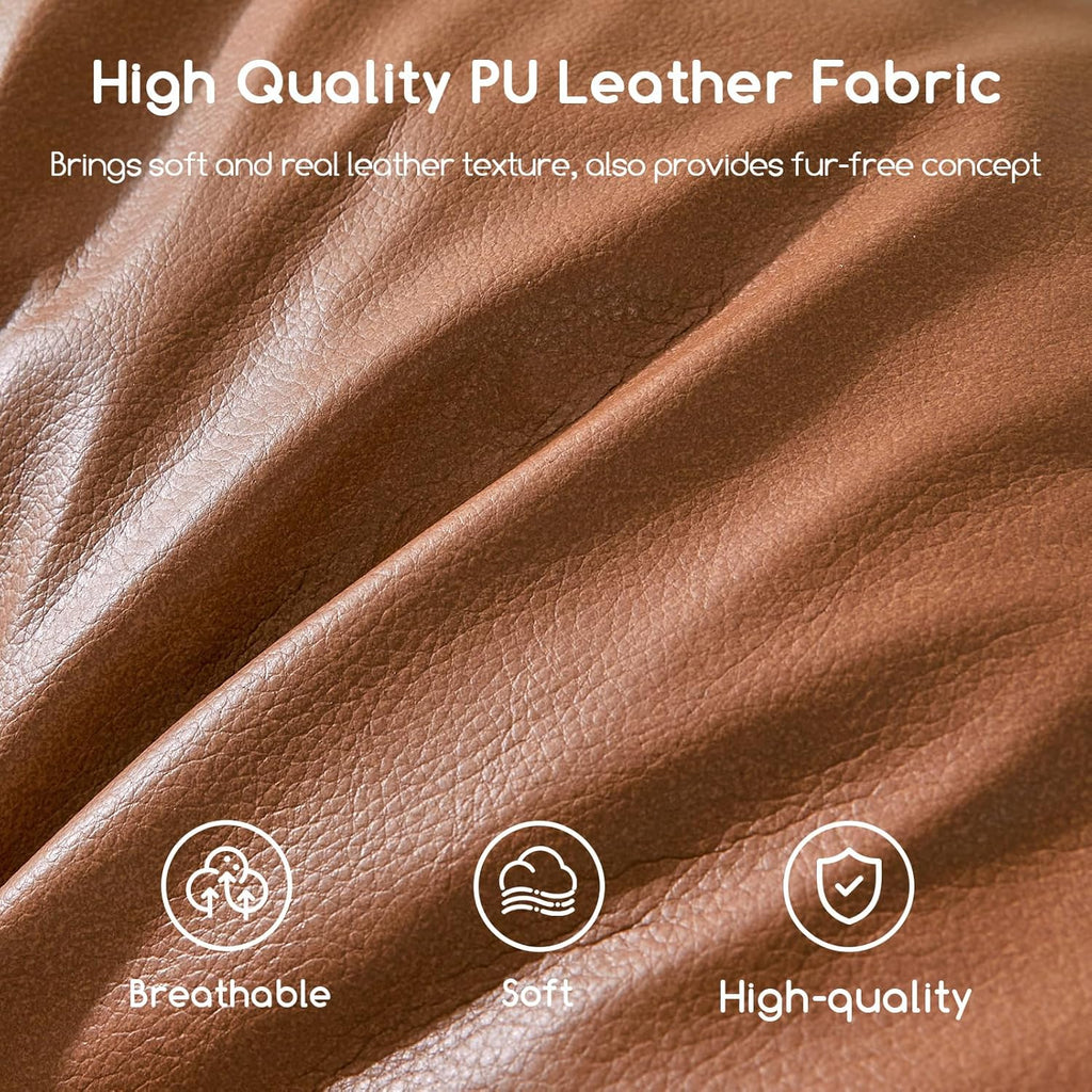 HIGOGOGO Round Stuffed Pouf Ottoman, Pu Leather Poufs with Foam Chunk Filling, Furry and Fluffy Pouf Foot Stool Storage Ottoman, 20 X 15 Floor Poufs Foot Rest for Living Room,Brown