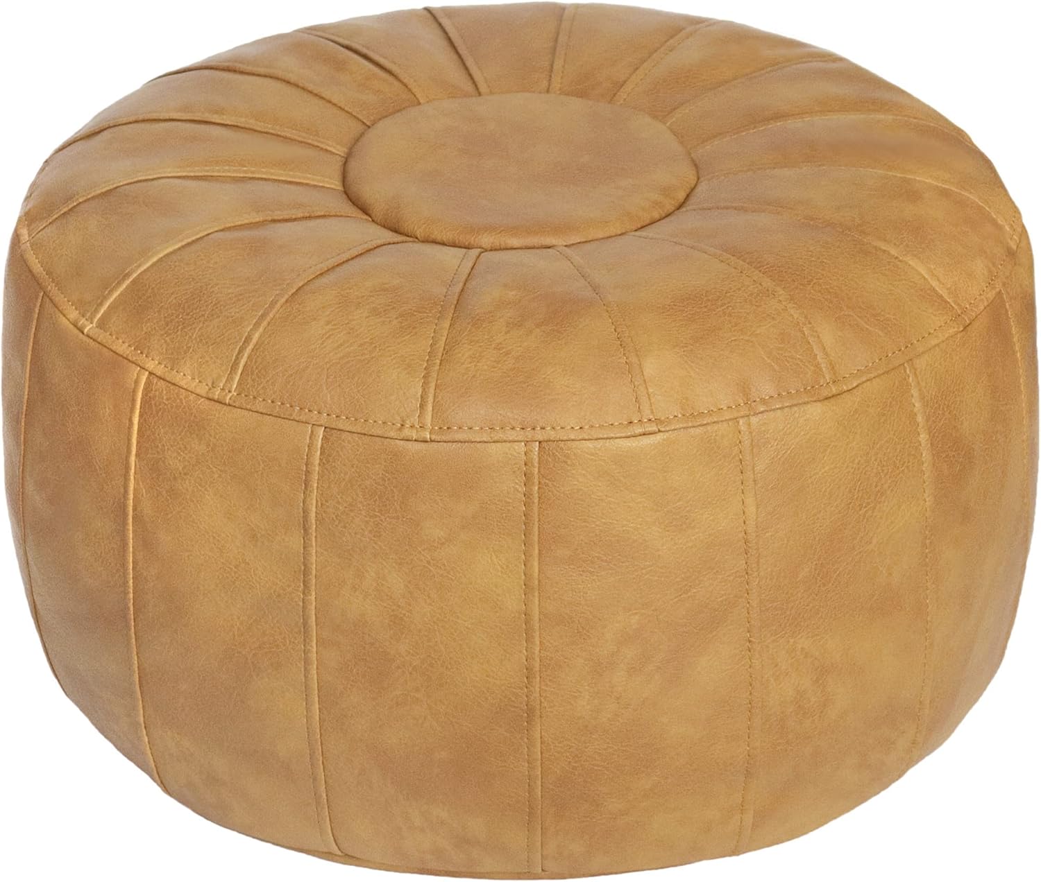 Thgonwid Unstuffed Moroccan Storage Pouf Foot Stool Ottoman Seat Handmade Faux Leather Bean Bag Floor Chair Foot Rest for Living Room, Bedroom or Balcony (Light Brown)