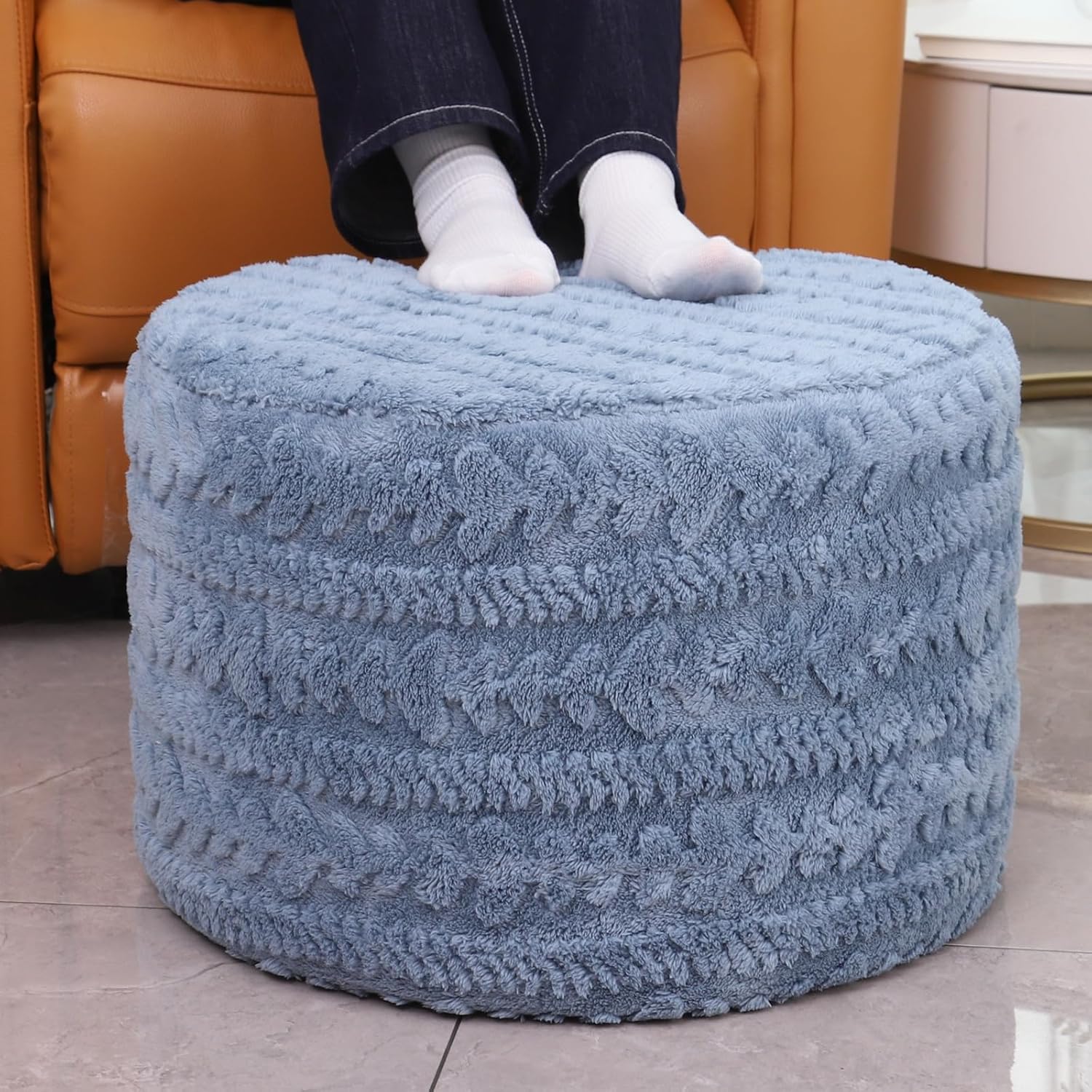 Asuprui Pouf Ottoman Round Ottoman Foot Rest Foot Stool Poufs for Living Room Bean Bag Chair Floor Pouf Storage Solution or Wedding