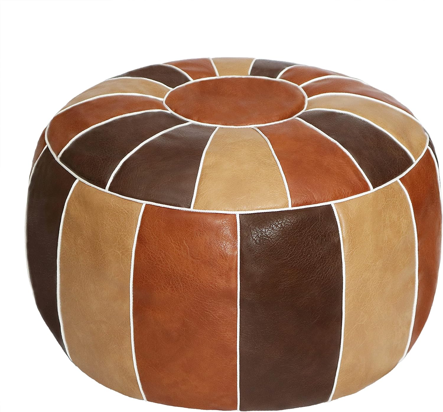 Thgonwid Unstuffed Moroccan Storage Pouf Foot Stool Ottoman Seat Handmade Faux Leather Bean Bag Floor Chair Foot Rest for Living Room, Bedroom or Balcony (Light Brown)