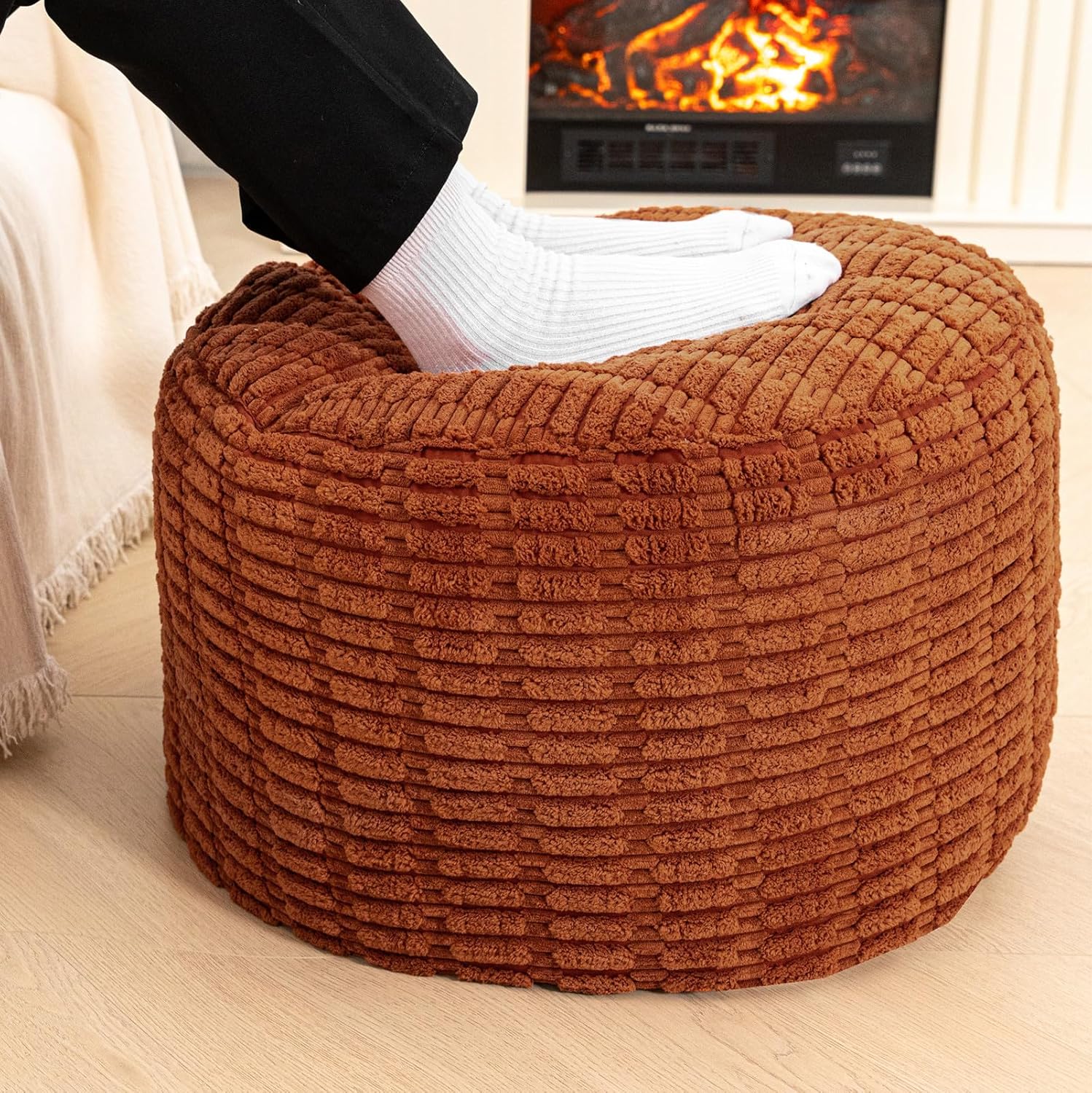 Asuprui Pouf Ottoman Round Ottoman Foot Rest Foot Stool Poufs for Living Room Bean Bag Chair Floor Pouf Storage Solution or Wedding