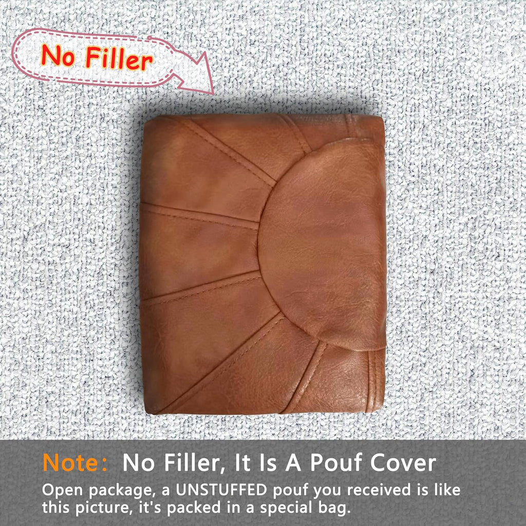 Thgonwid Unstuffed Moroccan Storage Pouf Foot Stool Ottoman Seat Handmade Faux Leather Bean Bag Floor Chair Foot Rest for Living Room, Bedroom or Balcony (Light Brown)