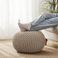 Pouf Ottoman Foot Rest Stuffed – 20” Diameter x 14” Tall Cozy Floor Pouf for Living Room, Bedroom, Nursery & More – 100% Cotton Knit Shell, EPS Bead Filled Footrest & Accent Chair, Taupe