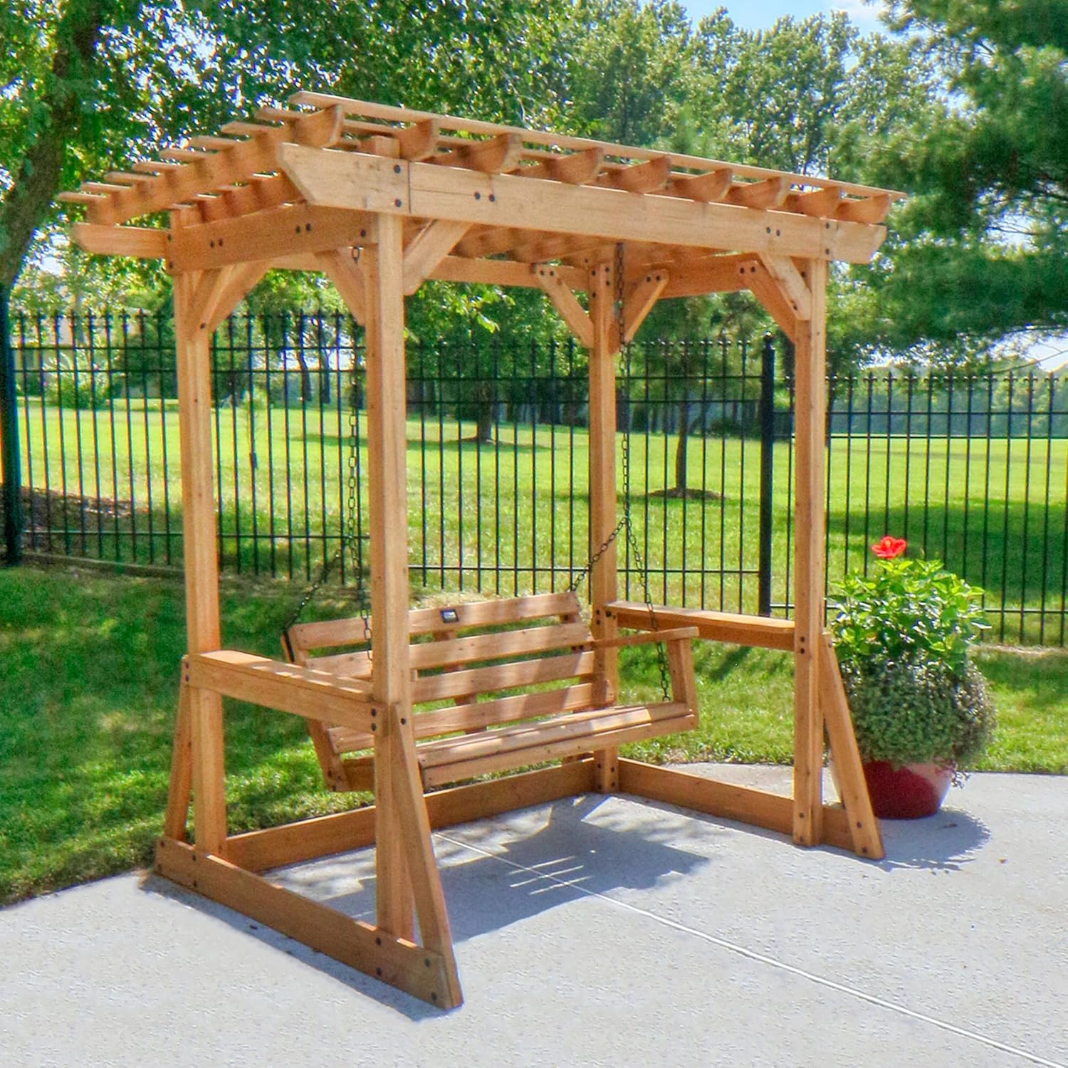Backyard Discovery 55" Cedar Wood Farmhouse Outdoor Porch Swing Bench with Two-Person Seating, Durable Hanging Chains, Water-Resistant, Heavy-Duty 600 Lbs Weight Capacity for Patio, Deck, Garden